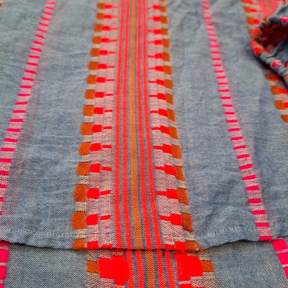 Anthropologie Velvet Graham‎ & Spencer Blouse Lg Blue Neon Pink Embroidered Boho - Picture 9 of 10